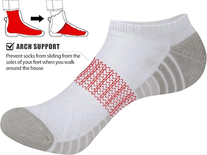 YUEDGE Womens Trainer Socks White Low Cut Ankle Socks Breathable Cotton No Show Cushioned Running Socks Invisible Sports Socks for Women Size 4-7, Multipack, 6 Pairs