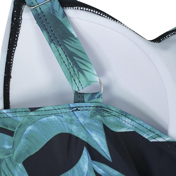 Aidotop Womens One Piece Swimsuit Tummy Control with Ruched Monokinis Tribal Swimsuits (Geen Leaf, XXL)