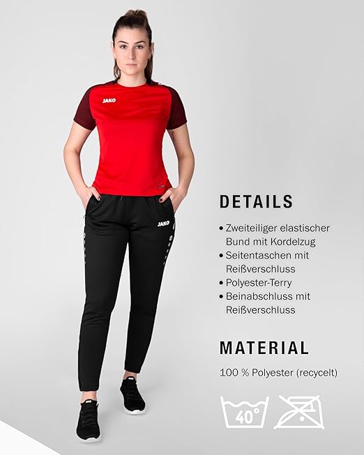 JAKO Women's All-Round Training Trousers Tracksuit Bottoms Long, Black, 38