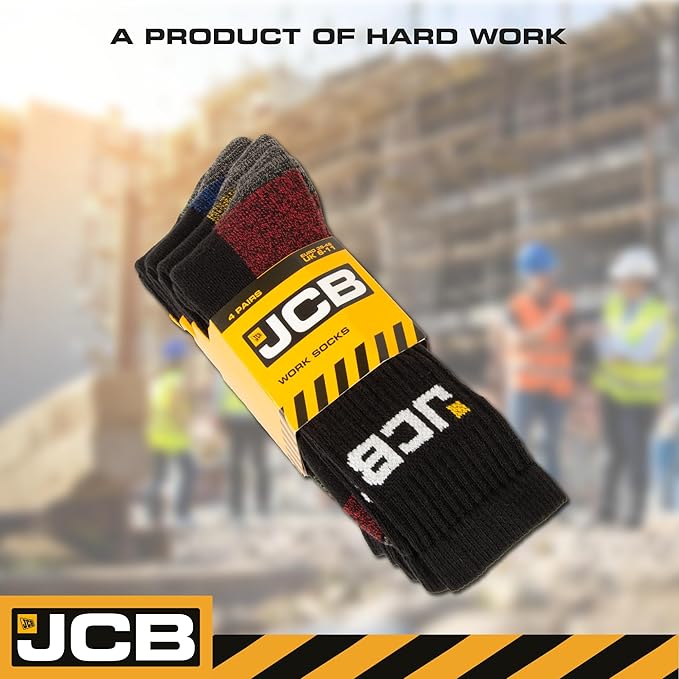 JCB Work Socks - Work Wear Boot Socks - UK 6-11 EURO 39-46 – Men's Work Socks, Cushioned Terry Loops, Ribbed Leg Support