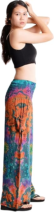 Orient Trail Women's Bohemian Yoga Wide Leg Palazzo Tie Dye Pants XL Miami Teal