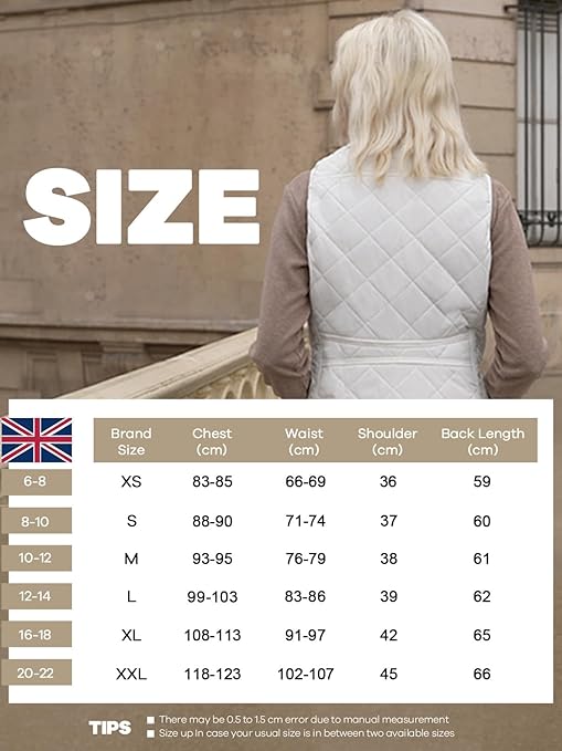 fuinloth Women's Quilted Gilet, Lightweight Body Warmer Padded Outdoor Vest Sleeveless Jacket White Large