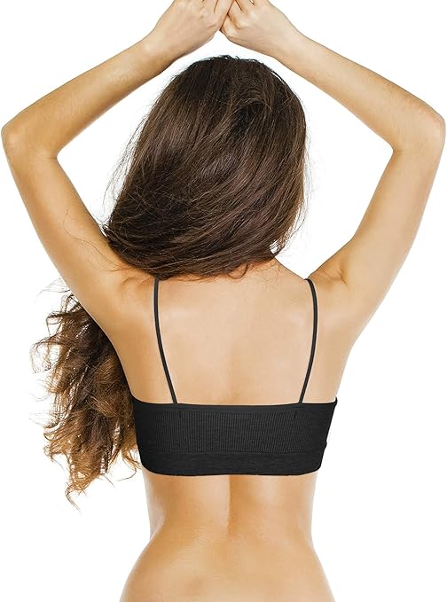 Blulu 4 Pieces V Neck Cami Bra Padded Seamless Bralette Straps Sleeping Bra for Women Girls, Black, White, Grey, Skin Color, XXL