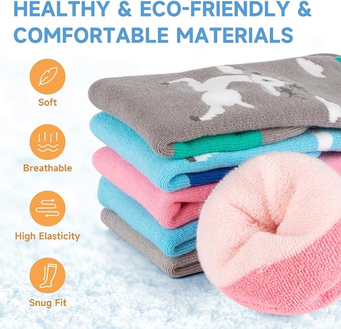 Findway Kids Ski Socks, Kids Thermal Socks 85% Cotton Boys Girls Snow Socks Soft Breathable Winter Outdoor Ski Socks for Skiing Skating Snowboarding, 2 Pairs