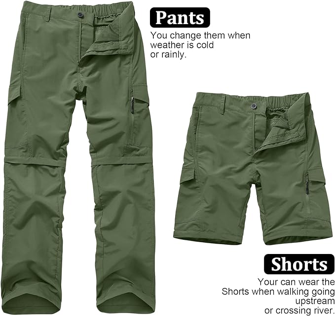 Jessie Kidden Hiking Walking Trousers Men,Quick Dry Convertible Lightweight Breathable Waterproof Outdoor Fishing Work Zip Off Cargo Pants #6088-Army green-34