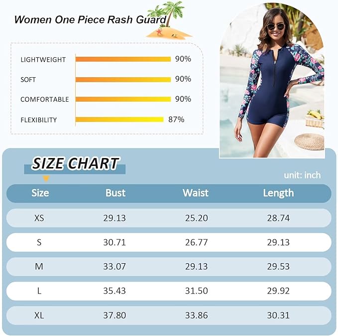 TERODACO One Piece Swimming Costume Women Removable Padded Half Zip Rash Vest Women Long Sleeve UPF50+ Ladies Swimsuits Wetsuit Rash Guard,Soft Stretchy Quick Dry 2401 Navy M