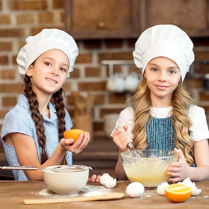 Raykce Chefs Hats for Adults - Unisex White Adjustable Kitchen Cooking Headgear Bakers Hats Kitchen Cap Mushroon Design Uniform Cap for Women Baking Party Cooking Restaurant