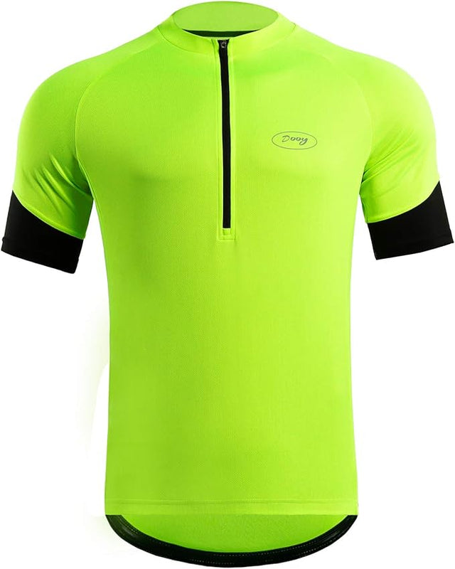 Dooy Men's Cycling Bike Jersey, Short Sleeve MTB Shirts with 3 Rear Pockets-Breathable,Smooth Zipper Biking Shirt, Yellow, XL