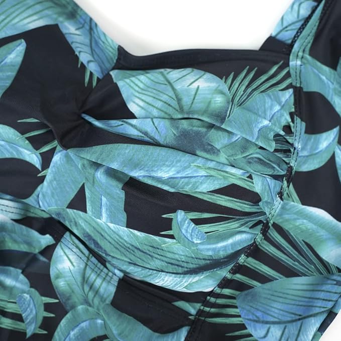 Aidotop Womens One Piece Swimsuit Tummy Control with Ruched Monokinis Tribal Swimsuits (Geen Leaf, XXL)