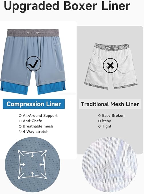 YoungSoul Boys' Swimming Shorts with Compression Liner Quick Dry Kids Swim Trunks 2 in 1 Swimwear Beach Shorts Aqua Blue 9-10 Years Size 150