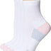 MediPeds Women's Diabetic Quarter Socks with Nanoglide, 4 Pack Casual, White with Pink, 3-8 (Pack of 4)