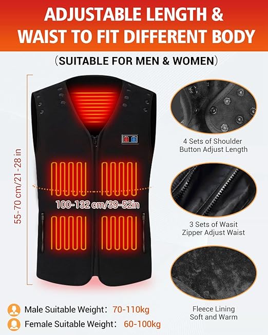 MOXTOYU 2024 Enhanced Heated Vest for Men and Women, 3 Selectable Temperature, Adjustable Size, Featuring 9 Heating Zones, USB Charging, Winter Gift, Washable Heated Vest (Power Bank Includ)