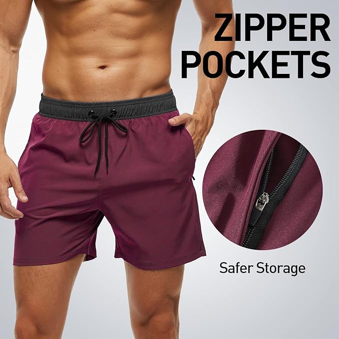 Arcweg Men's Swimming Shorts Mens Swim Trunks with Zipper Pockets Swim Shorts Mesh Lining Stretchy Board Shorts Surfing Beach Shorts Quick Dry