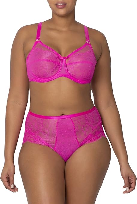 Smart & Sexy Women's Full Coverage Unlined Underwire, Lace & Mesh See, Plus Size Lingerie Inspired Retro Bra, Medium Pink, 38G
