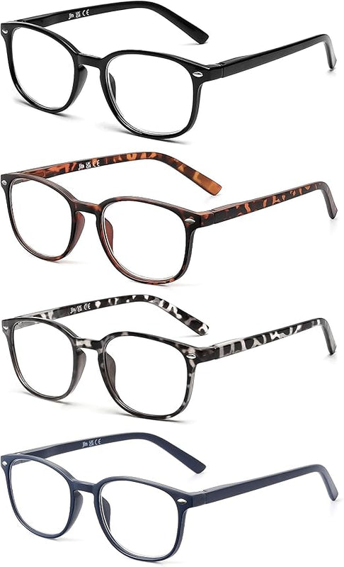 JM 4 Pack Square Reading Glasses, Spring Hinge Readers for Men Women, Mxied Color +2.5