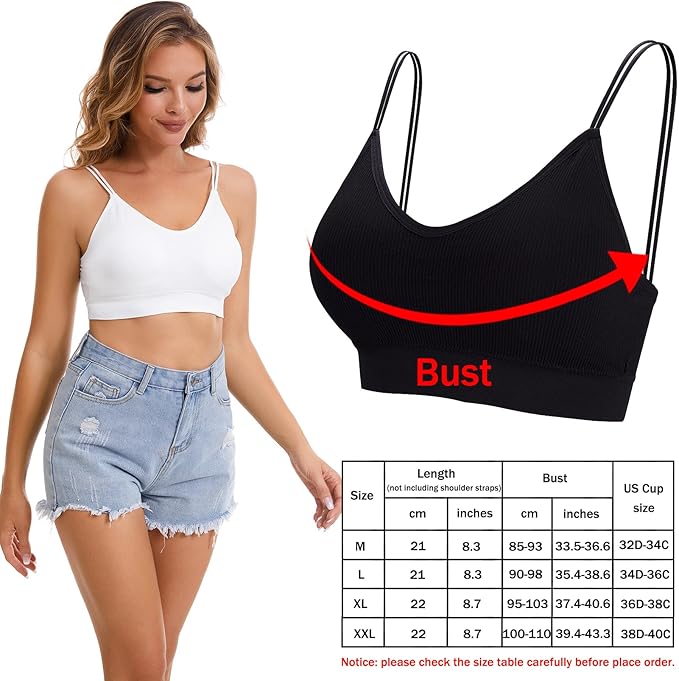 BQTQ 5 Pieces Camisole Bras for Women V Neck Camisole Bralettes Seamless Sleeping Bra with Straps and Removable Pads for Women Girls, M