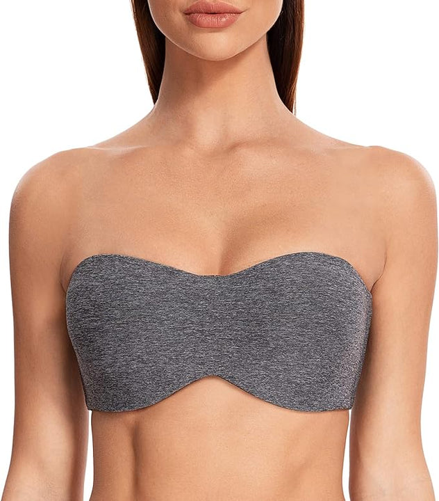 MELENECA Plus Size Strapless Bra, Minimiser, Unpadded Underwire, Transparent Straps, for Women, Grey Heather, 34E