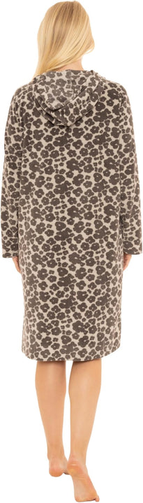 Suzy & Me Ladies Hooded Micro Fleece Full Zip Lounger Dressing Gown (UK, Numeric, 12, 14, Regular, Regular, FLORAL)