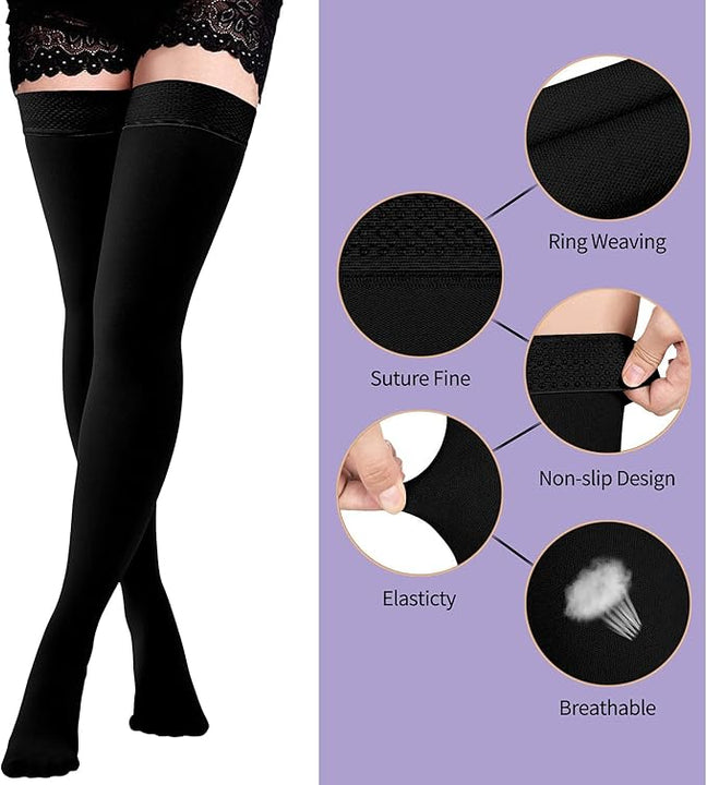 Evolyline Thigh High Compression Stockings for Women & Men 20-30 mmHg, Medical Closed Toe Firm Graduated Support Stockings Compression Socks for Varicose Veins Flying Edema Flight Running Pregnancy, Black, M