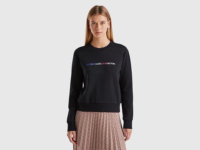 United Colors of Benetton Women's Jersey G/C M/L 3J68D107Z Hooded Sweatshirt, Black, S