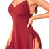 RSLOVE Lingerie for Women Sexy Babydoll Lace Nightdress Chemise Negligees Wine Red, L