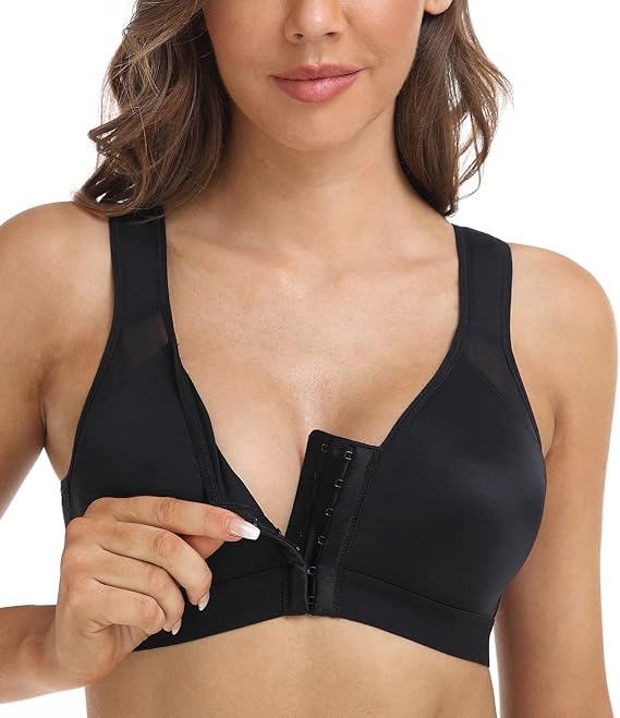 DotVol Comfort Front Closure Full Coverage Back Support Non Padded Wirefree Everyday Bra for Women(Black,32DD)