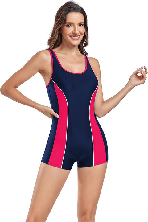 BEACHKINI Swimwear Women's Boyleg One Piece Swimsuit Sports Swimming Open Back Swimsuit Competitive Bathing Suit,Black Fluorescent Red,18