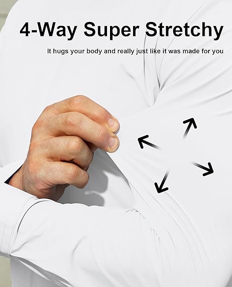 DEMEANOR Stretch Dress Shirts for Men Long Sleeve Mens Dress Shirts Slim fit Mens Casual Non Iron Shirts Formal Muscle fit Shirts for Men Pearl White, M