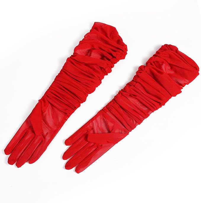 TOYMIS Women's Super Long Gloves, 1920s Sexy Sheer Gloves Elegant Long Opera Gloves Mesh Tulle Gloves Dance Gloves (red)