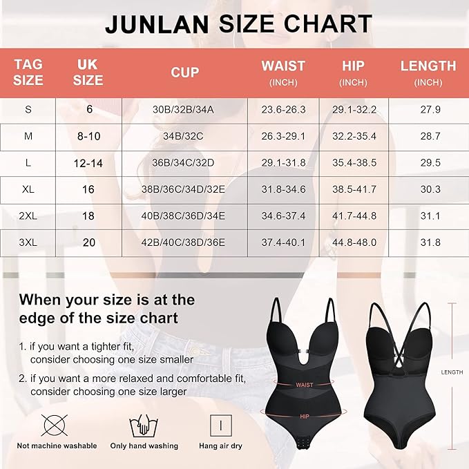 Junlan Bodysuit Shapewear for Women Tummy Control Backless Body Shaper U Plunge Built-in Bra Fajas Waist Trainer Corset (Black,S)