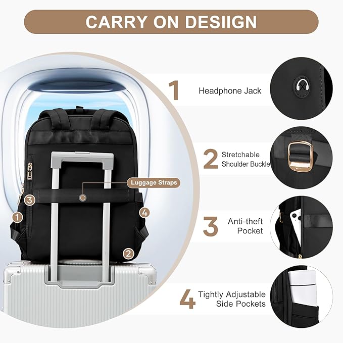 UPPACK Travel Backpack for Women,Carry on Ryanair Backpack Cabin Size Waterproof Travel Rucksack Bag for Men,30L Casual Daypack Fit 14 Inch Laptop