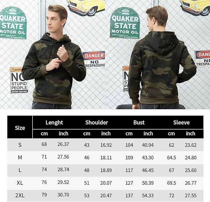 MANLUODANNI Men's Pullover Fleece Sweatshirt Camouflage Hoodies Army Green L