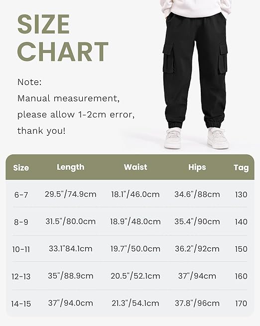 Auranso Boys Cargo Trousers 12-13 Years Kids Elasticated Waist Joggers with Drawstring Outdoor Casual Pants White