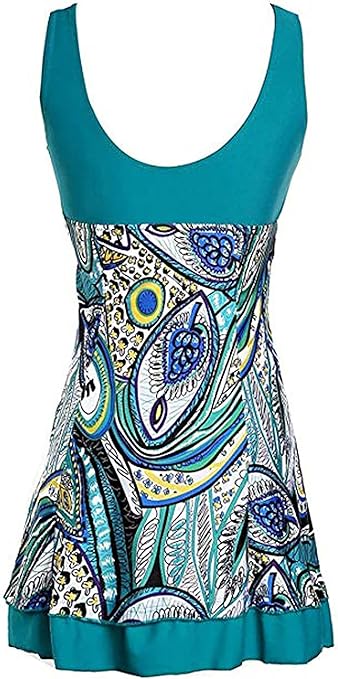 ECUPPER Womens One Piece Swimsuit Plus Size Swimwear Floral Printed Swimming Costume with Skirt Green 3XL