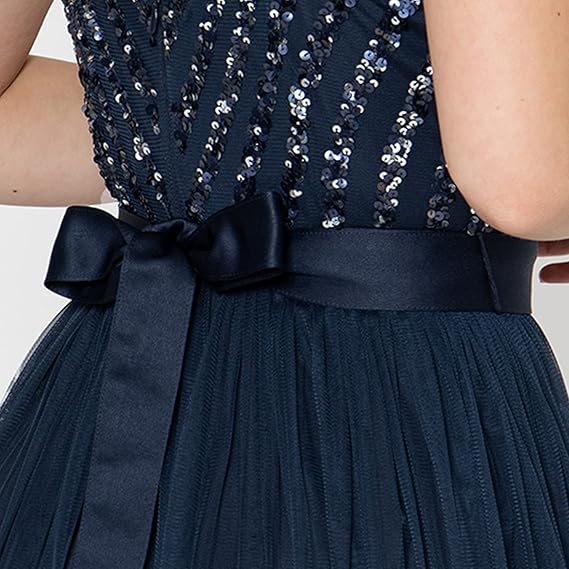 Maya Deluxe Women's Belt Ladies Satin Sash Waist Tie Ribbon Bow Accessory for Bridesmaids Bridal Wedding Prom Evening Occasion, Navy, L-XL