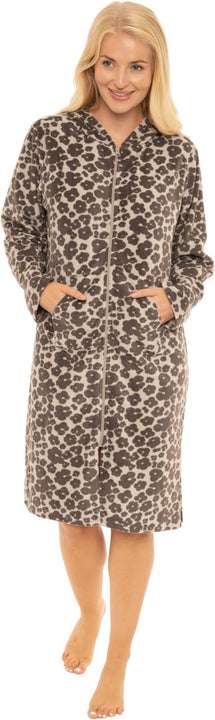 Suzy & Me Ladies Hooded Micro Fleece Full Zip Lounger Dressing Gown (UK, Numeric, 12, 14, Regular, Regular, FLORAL)