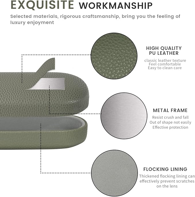 molshine Hard Shell Leather Sunglasses Case,Classic Large Glasses Case for Women Men,Sunglass Eyeglasses (Olive green)