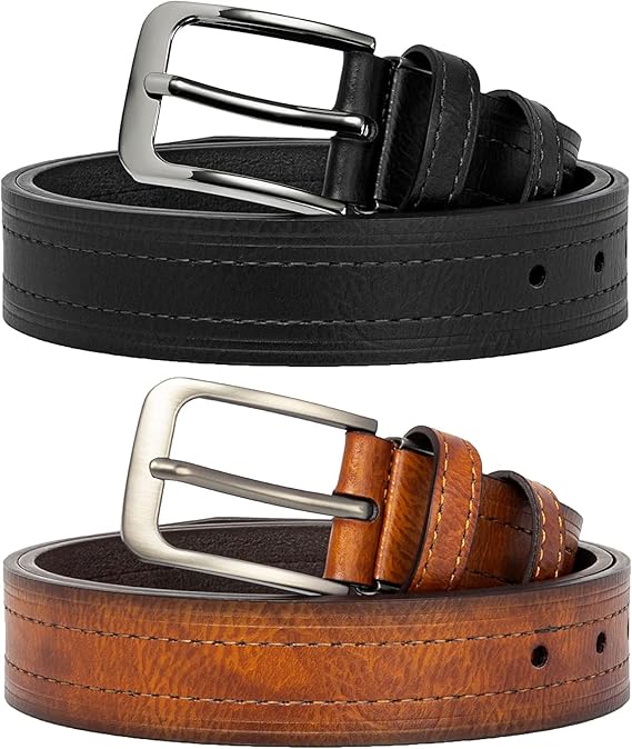 DOOPAI Mens Leather Belts Pin Buckle belt,Dress Belt Casual Wear Jeans Classic belt, Leather Belt Black Belt/Brown Belt,1.25" Adjustable Trim to Fit, 135cm