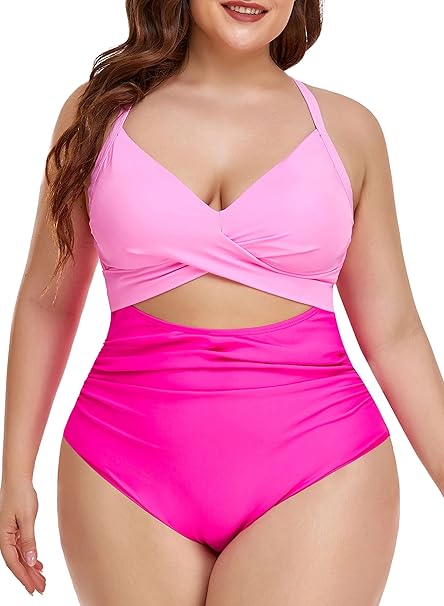 Eomenie Women's One Piece Swimsuit Wrap Cutout Tummy Control High Waisted Back Tie Knot Bathing Suit