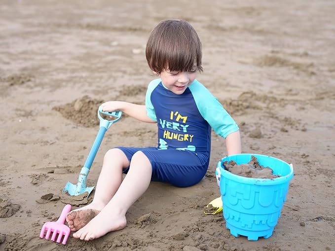 Ewbob Boy Swimsuit Sun Protection Short Sleeve Bathing Suit Kids Crocodile All in One Piece Swimwear Ages 18 Months to 6 Years Swim Costume for Swimming Lessons, Beach and Pool, 4-5Y