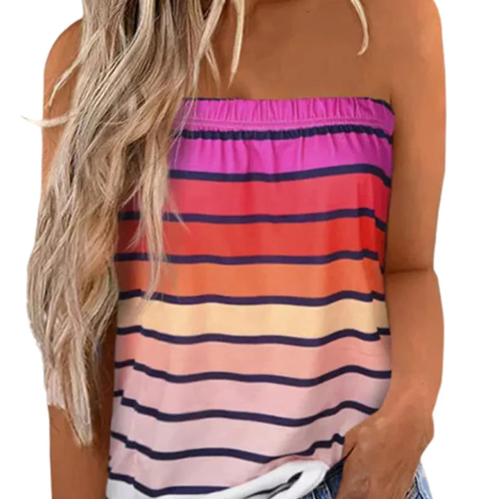 Women Sexy Off-Shoulder Vest Tops Fashion Stripes Tube Sleeveless Loose Tops Summer Casual Basic Tank Tops (A-Multi-Color Stripes, S)
