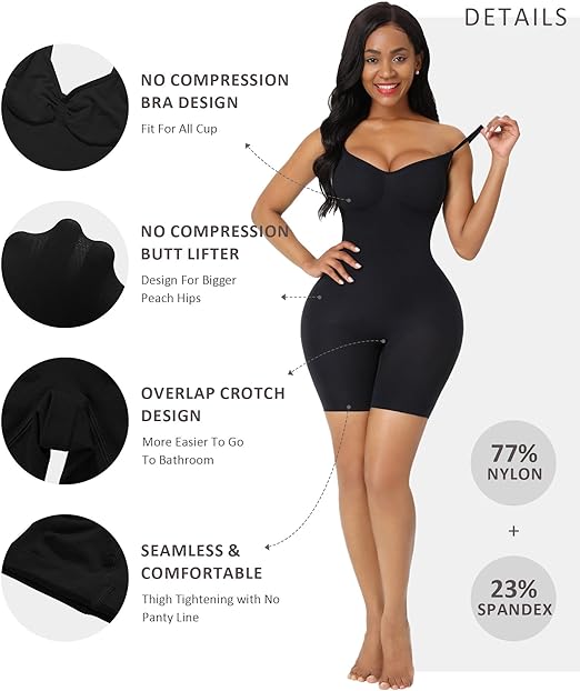 FeelinGirl Butt Lifter Bodysuit Full Body Shaper Tummy Control Shapewear Seamless Bodysuit for Women Shapewear Full Body Shaper Adjustable Shoulder Straps XL/XXL Black