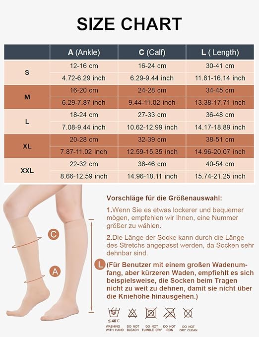 2 Pairs Medical Compression Socks for Women & Men 20-30 mmHg, class 2, Best Graduated Stockings Support Fit for Travel Flight Running Varicose Veins Pregnancy Nurses (Black+Beige, XL)