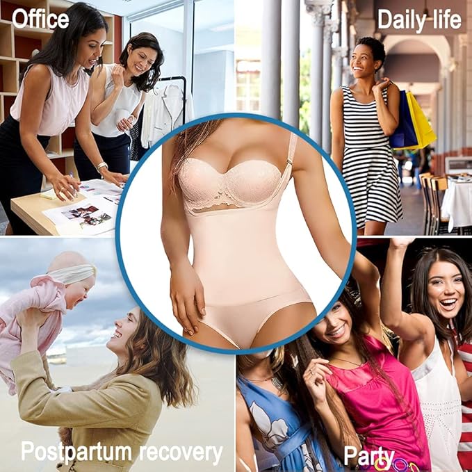 SHAPERX Shapewear for Women Tummy Control Thong Bodysuit Open Bust Body Shaper, Skin, Large