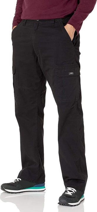 Wrangler Authentics Men's Relaxed Fit Stretch Cargo Pant Casual, Black, 42W x 30L