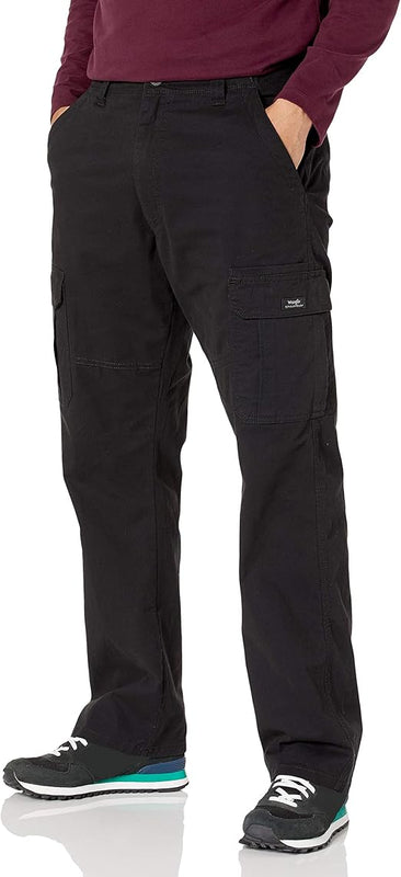 Wrangler Authentics Men's Relaxed Fit Stretch Cargo Pant Casual, Black, 42W x 30L