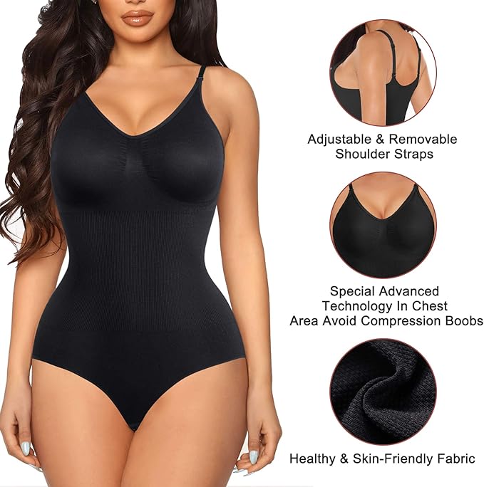Gotoly Women Slimming Bodysuits Shapewear Tops Tummy Control Body Shaper Spaghetti Strap Camisole Leotards Bodycon Jumpsuit (Black, XL-XXL)