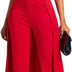 VERWIN Patchwork Overlay Embellished Plain Women's Jumpsuit High-Waist Woman Romper (X-Large, Red)