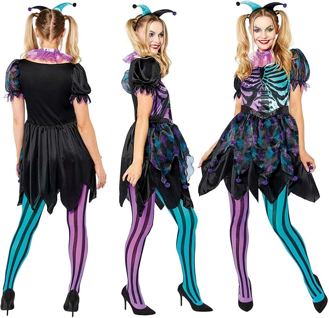 amscan 9914858 - Women's Haunted Harlequin Lady Adults Halloween Fancy Dress Costume Size: 12-14
