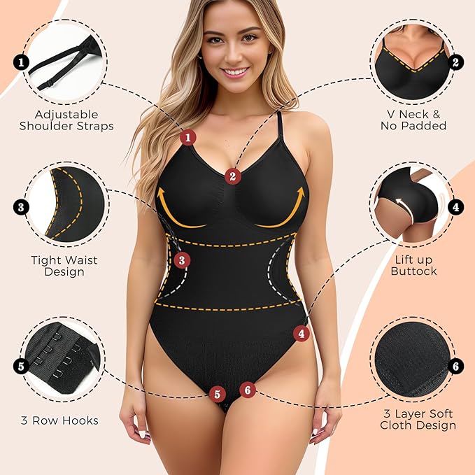 AURUZA Shapewear for Women Tummy Control, Women's Shapewear Bodysuit, Tummy Control Body Shaper for Women (Black, M)